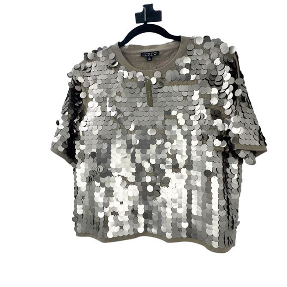 J. Crew Collection Sequin-Embellished T-Shirt Short Sleeve Silver Size M NWT - Picture 4 of 13